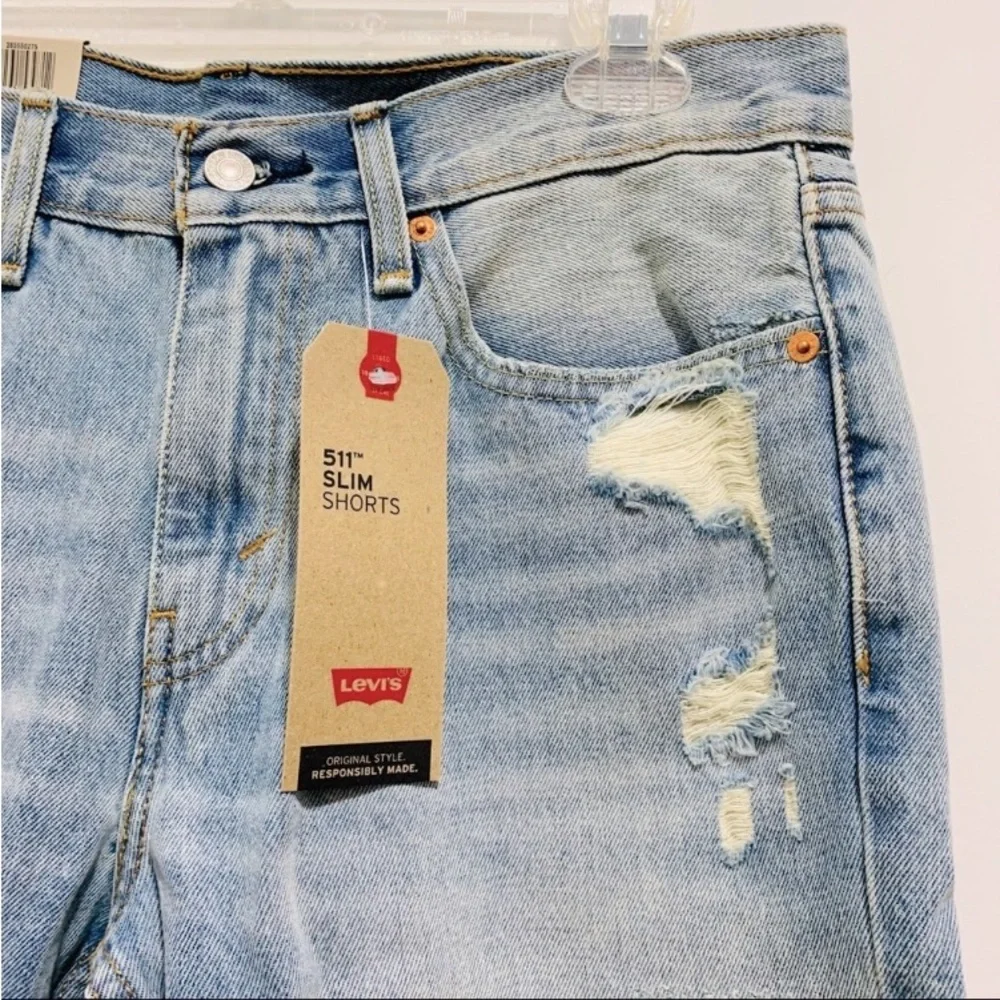 NWT Levi’s 511 Men’s Cut-off 10” Distressed Ripped Denim Jean Shorts
